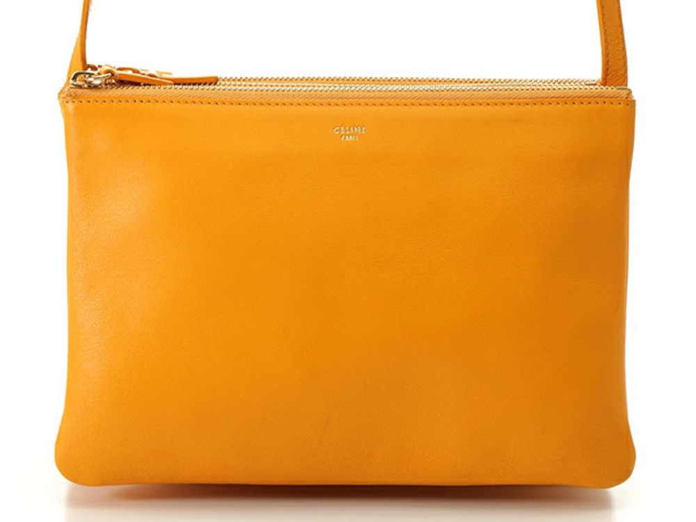 Celine Trio Shoulder Bag Pochette Clutch Lambskin Yellow